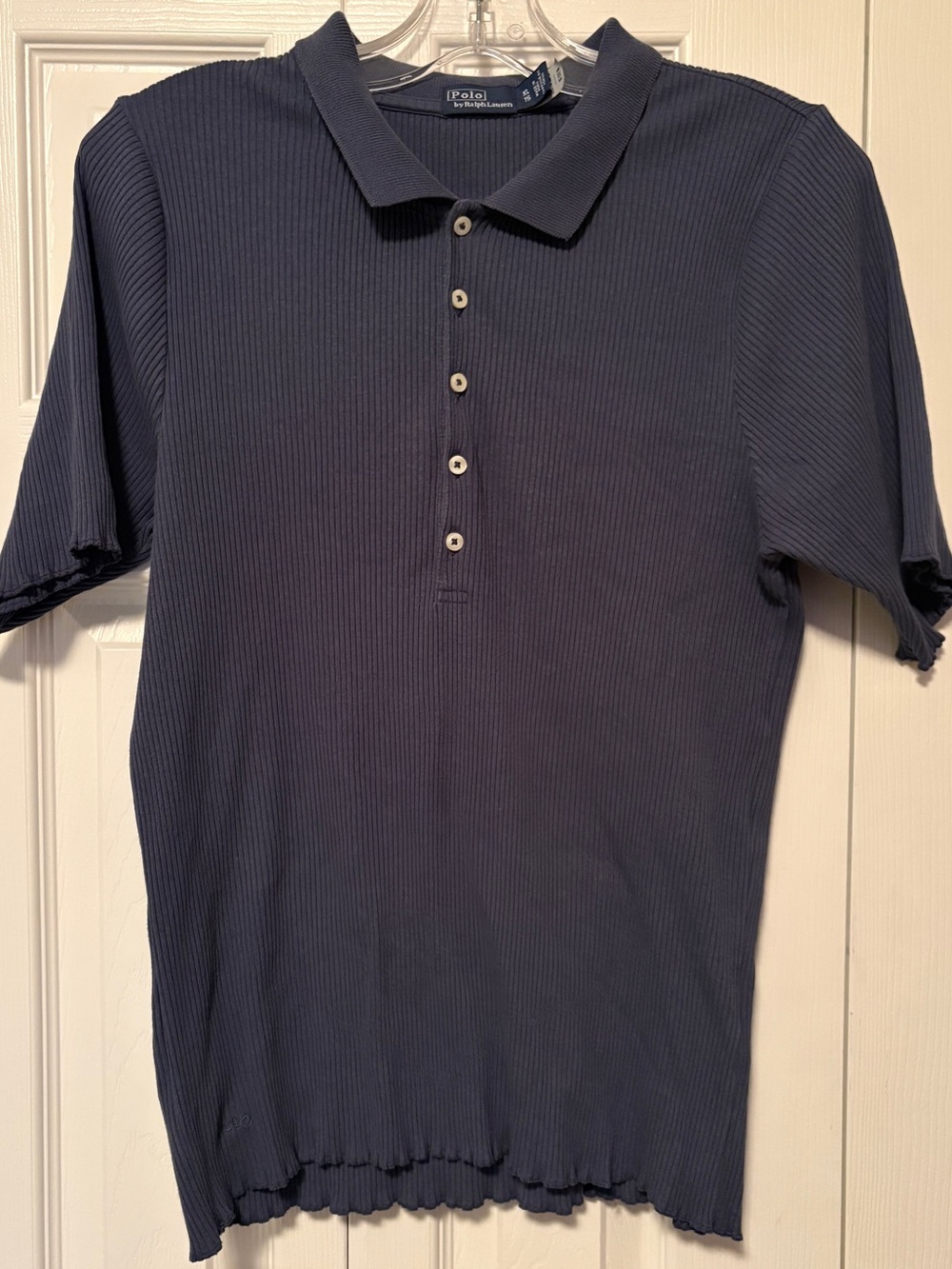 Polo Ralph Lauren Women’s Navy Ribbed Lettuce-Hem Slim Fit Polo Shirt - Size XL